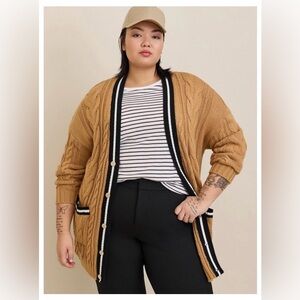 Chunky Cable Boyfriend Cardigan V-Neck Sweater